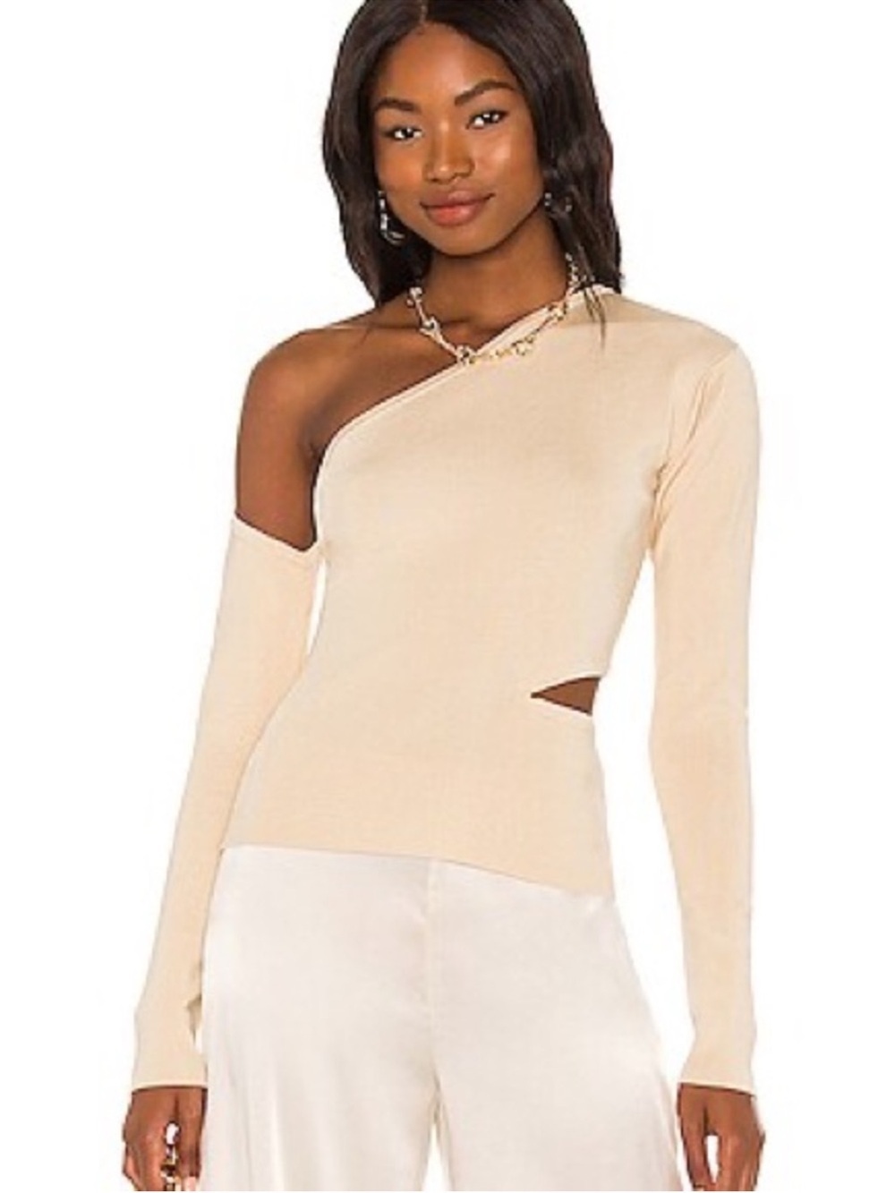 Cult Gaia Teri cut out one shoulder knit top in sand sz small